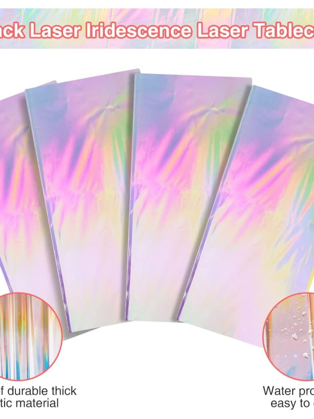 4 Pack Iridescent Plastic Tablecloths, Shiny Disposable Laser Rectangle Table Co - Picture 5 of 7